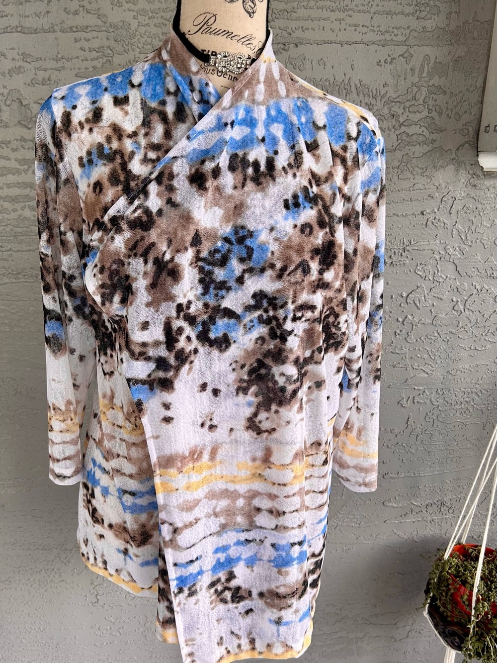 Eastward -Chico's Multicolor Abstract Wrap-Style Blazer in Blue, Brown, Yellow